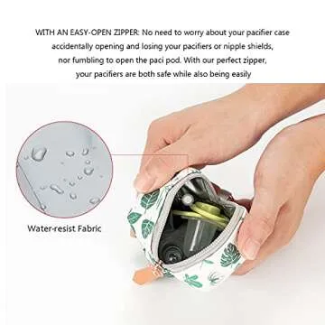 MOMIGO Pacifier Case Bag - Pacifier Holder with Clip for Diaper Bag Stroller Purse Charm, Holds 2 Pacifiers Outdoor Travel (Green Leaf)