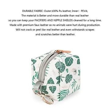 MOMIGO Pacifier Case Bag - Pacifier Holder with Clip for Diaper Bag Stroller Purse Charm, Holds 2 Pacifiers Outdoor Travel (Green Leaf)