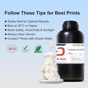 Siraya Tech Fast ABS-Like 3D Printer Resin 405nm UV-Curing Non-Brittle High Precision 3D Printing Liquid Standard Photopolymer Resin for LCD DLP 3D Printing 8K Capable (White, 1kg)