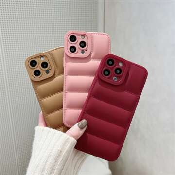 Oahomw Puffer Phone Case,The Luxury Down Jacket Touch Trendy Pink Puffer Case for iPhone 14 Pro,Pink