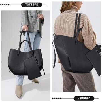 Vegan Leather Tote Handbag Large Capacity Top-handle Purse Shoulder Bags for Woman Trendy Tote Top Handle Satchel