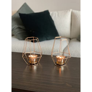 Stylish Gold Glass Lanterns - Set of 2 for Home Ambiance