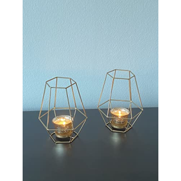 Stylish Gold Glass Lanterns - Set of 2 for Home Ambiance