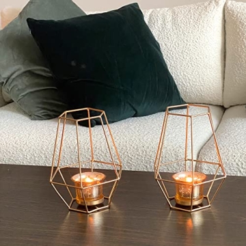 Stylish Gold Glass Lanterns - Set of 2 for Home Ambiance