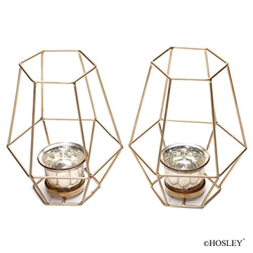 Stylish Gold Glass Lanterns - Set of 2 for Home Ambiance