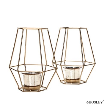 Stylish Gold Glass Lanterns - Set of 2 for Home Ambiance