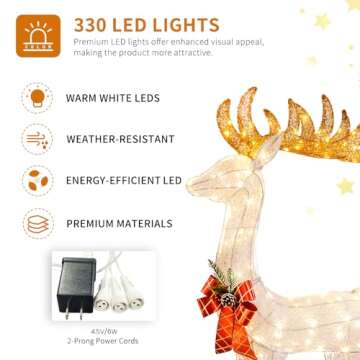 3-Piece Reindeer Family, Lighted Christmas Deer Family Set with 330 Lights 53" Buck 45" Doe 21" Fawn...