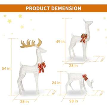 3-Piece Reindeer Family, Lighted Christmas Deer Family Set with 330 Lights 53" Buck 45" Doe 21" Fawn, Christmas Decorations Outdoor/Indoor, Holiday Decor for Lawn Garden Yard (White)