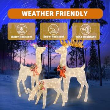 3-Piece Reindeer Family, Lighted Christmas Deer Family Set with 330 Lights 53" Buck 45" Doe 21" Fawn, Christmas Decorations Outdoor/Indoor, Holiday Decor for Lawn Garden Yard (White)