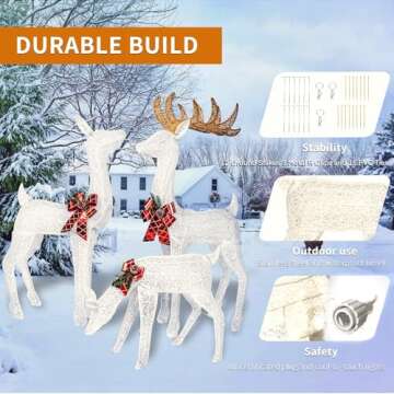 3-Piece Reindeer Family, Lighted Christmas Deer Family Set with 330 Lights 53" Buck 45" Doe 21" Fawn, Christmas Decorations Outdoor/Indoor, Holiday Decor for Lawn Garden Yard (White)