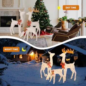 3-Piece Reindeer Family, Lighted Christmas Deer Family Set with 330 Lights 53" Buck 45" Doe 21" Fawn, Christmas Decorations Outdoor/Indoor, Holiday Decor for Lawn Garden Yard (White)