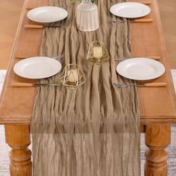 MLMW 6 Pack Tan Cheesecloth Table Runner Boho Cheese Cloth Runner Extra Long 160 inch Spring Rustic Gauze Sheer Table Runner 13.3ft for Wedding Party Baby Bridal Shower Birthday
