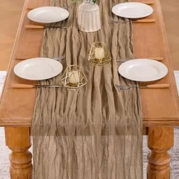 MLMW 6 Pack Tan Cheesecloth Table Runner Boho Cheese Cloth Runner Extra Long 160 inch Spring Rustic Gauze Sheer Table Runner 13.3ft for Wedding Party Baby Bridal Shower Birthday