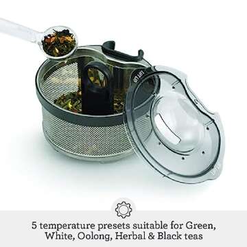 Breville BTM700SHY1BUS1 Compact electric countertop tea maker, Smoked Hickory