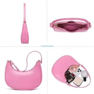 Barabum Retro Classic Clutch Shoulder Tote HandBag with Zipper Closure for Women (6-Pink)