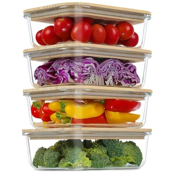 Eco-Friendly Urban Green Glass Containers with Bamboo Lids - Pack of 4