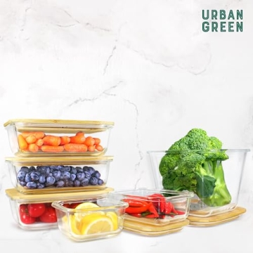 Urban Green Glass Containers with Bamboo Lids - 4 Pack