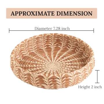 Small Key Bowl for Entryway Table Wicker Decorative Bowls Keys Holder Basket Handmade Woven Display Wall Baskets Rattan Fruit Candy Wallet Storage Organizing Kitchen Countertop (Sedge Fibers)