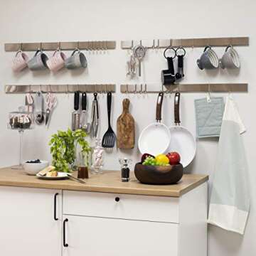 Wallniture Volkan Kitchen Utensil Holder Rail, Wall Rack with Hooks for Hanging Pots and Pans, 30" Chrome Set of 4