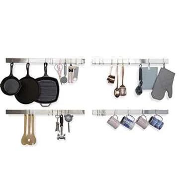 Wallniture Volkan Kitchen Utensil Holder Rail, Wall Rack with Hooks for Hanging Pots and Pans, 30" Chrome Set of 4