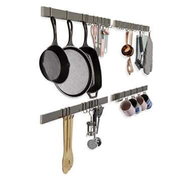 Wallniture Volkan Kitchen Utensil Holder Rail, Wall Rack with Hooks for Hanging Pots and Pans, 30" Chrome Set of 4