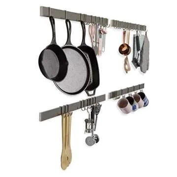 Wallniture Volkan Kitchen Utensil Holder Rail, Wall Rack with Hooks for Hanging Pots and Pans, 30" Chrome Set of 4