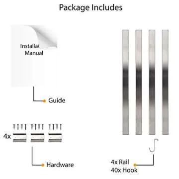 Wallniture Volkan Kitchen Utensil Holder Rail, Wall Rack with Hooks for Hanging Pots and Pans, 30" Chrome Set of 4