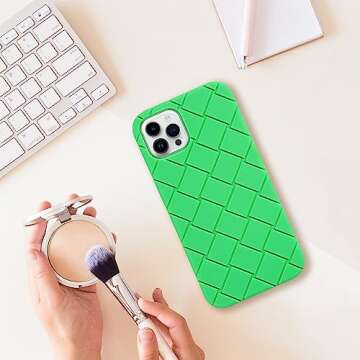 bicol for iPhone 13 Pro Max Case with Cute Grid Lattice Design - Glass Screen Protector - Slim Fit Soft Shockproof Protective Phone Cover for Women Girls 6.7 inch - Green