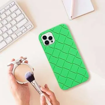 bicol for iPhone 13 Pro Max Case with Cute Grid Lattice Design - Glass Screen Protector - Slim Fit Soft Shockproof Protective Phone Cover for Women Girls 6.7 inch - Green