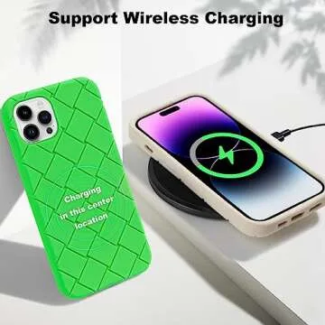 bicol for iPhone 13 Pro Max Case with Cute Grid Lattice Design - Glass Screen Protector - Slim Fit Soft Shockproof Protective Phone Cover for Women Girls 6.7 inch - Green