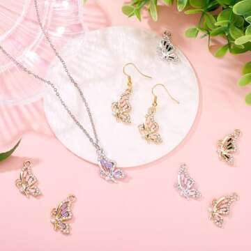 Beadthoven 24pcs Rhinestone Butterfly Charms Alloy Enamel Butterfly Pendants Cubic Zirconia Crystal ...