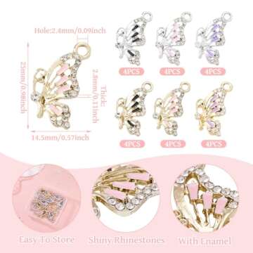 Beadthoven 24pcs Rhinestone Butterfly Charms Alloy Enamel Butterfly Pendants Cubic Zirconia Crystal Cute Animal Butterfly Dangle Charms for Jewelry Making Bracelets Necklace Earrings DIY Crafts