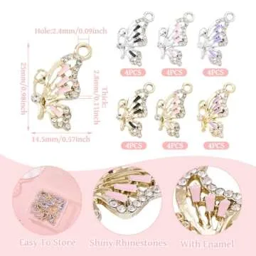 Beadthoven 24pcs Rhinestone Butterfly Charms Alloy Enamel Butterfly Pendants Cubic Zirconia Crystal Cute Animal Butterfly Dangle Charms for Jewelry Making Bracelets Necklace Earrings DIY Crafts