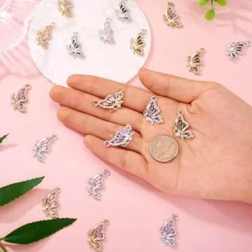 Beadthoven 24pcs Rhinestone Butterfly Charms Alloy Enamel Butterfly Pendants Cubic Zirconia Crystal Cute Animal Butterfly Dangle Charms for Jewelry Making Bracelets Necklace Earrings DIY Crafts