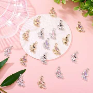 Beadthoven 24pcs Rhinestone Butterfly Charms Alloy Enamel Butterfly Pendants Cubic Zirconia Crystal Cute Animal Butterfly Dangle Charms for Jewelry Making Bracelets Necklace Earrings DIY Crafts