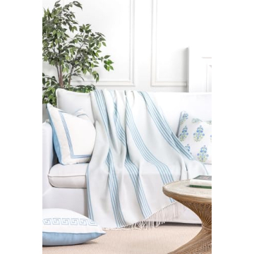 Coastal Decorative Throw Blanket - Baby Blue Stripes