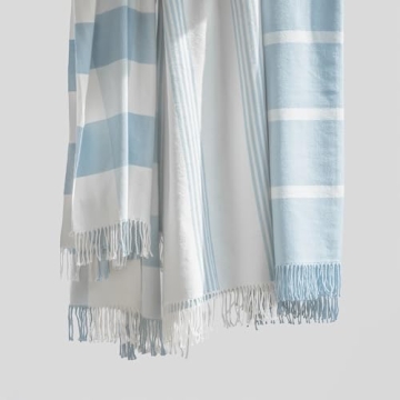 Coastal Decorative Throw Blanket - Baby Blue Stripes