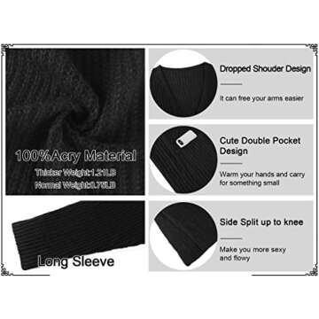 Kistore Womens Casual Winter Long Sleeve Split Hem Open Front Cardigan Long Maxi Cardigan Sweaters Dusters Black S
