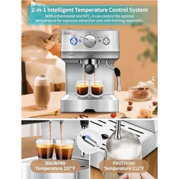 Espresso Machines 15 Bar with Adjustable Milk Frother Wand Expresso Coffee Machine for Cappuccino, Latte, Mocha, Machiato, 1.5L Removable Water Tank, Double Temperature Control System, 1100W, Black