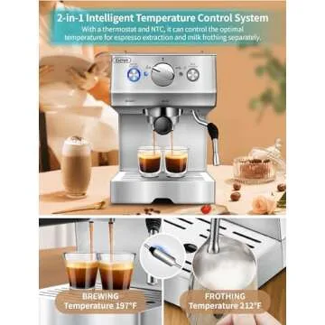 Espresso Machines 15 Bar with Adjustable Milk Frother Wand Expresso Coffee Machine for Cappuccino, Latte, Mocha, Machiato, 1.5L Removable Water Tank, Double Temperature Control System, 1100W, Black