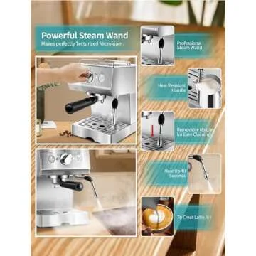 Espresso Machines 15 Bar with Adjustable Milk Frother Wand Expresso Coffee Machine for Cappuccino, Latte, Mocha, Machiato, 1.5L Removable Water Tank, Double Temperature Control System, 1100W, Black