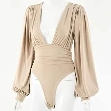 Weigou Women Jumpsuits Long Sleeve V Neck Stylish Tops