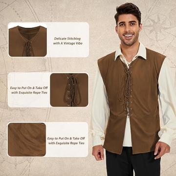 Zando Men's Pirate Vest for Costume Parties and More