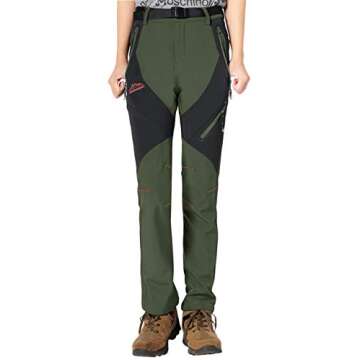Rdruko Women's Hiking Pants Outdoor Waterproof Windproof Softshell Fleece Slim Snow Ski Pants (Green...