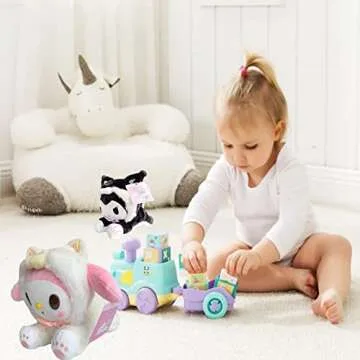 Veakeqe 1 Pcs Cartoon Plush Stuffed Animal, Lovely Plush Dolls,8 Inch Anime Cute Soft Plush Figure Toy, Soothe Kids Girl Fans Toys Gift Bag Filler Birthday Gift for Kids (Pink)