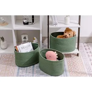 CubesLand Woven Basket for Organizing/Storage,Cube Shelf Closet Storage Baskets Bins Set 3,Green Basket for Shelves Cotton Rope Basket Soft &Skin-friendly Toy Storage Basket Bin,Stylish Decor Basket