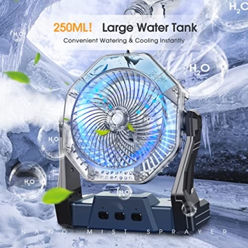 Ausic Camping Fan with Misting Function & Light - Portable