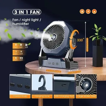 Ausic Camping Fan with Misting Function & Light - Portable