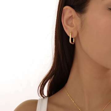 BERISO Gold/Silver Hoop Earrings For Women,14K Gold Plated Paperclip Link Chain Earrings Chunky Gold Hoop Dangle Earrings