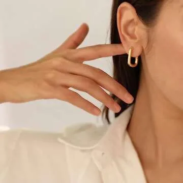 BERISO Gold/Silver Hoop Earrings For Women,14K Gold Plated Paperclip Link Chain Earrings Chunky Gold Hoop Dangle Earrings